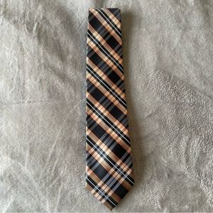 EUC! Men’s Manzini Neckware Collection, Copper, Gold, Black and White Plaid Tie